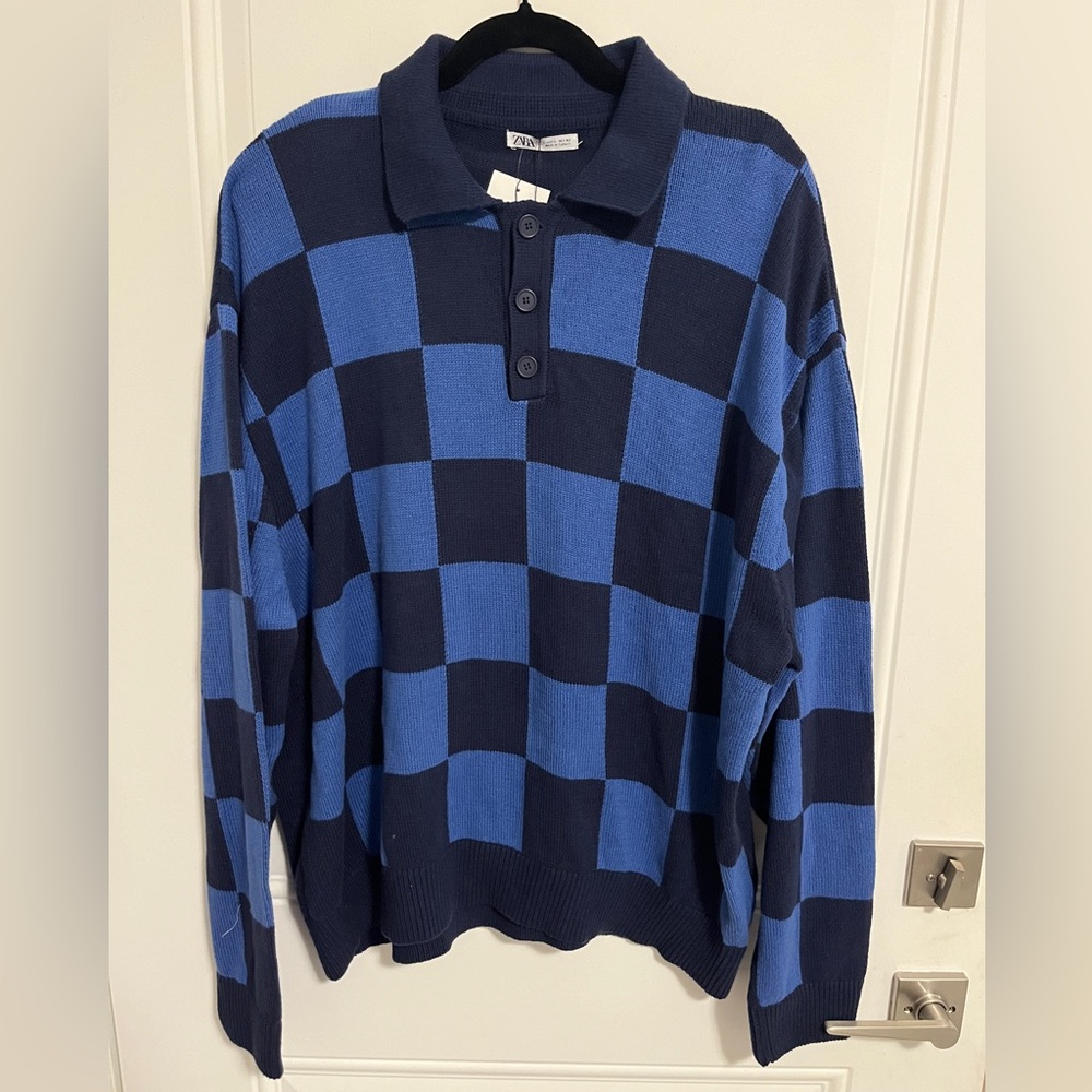 NWT - Zara Men’s Checked Polo Sweater - Size L